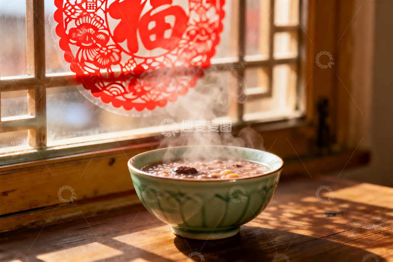 高清大图下载【趣麦麦图】窗边热粥蒸汽袅袅