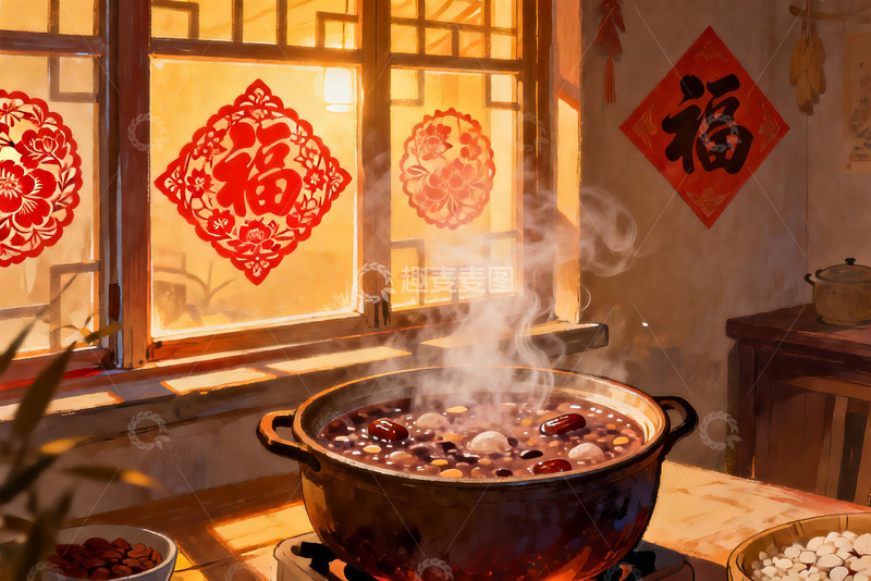 高清大图下载【趣麦麦图】暖阳下窗边煮粥场景