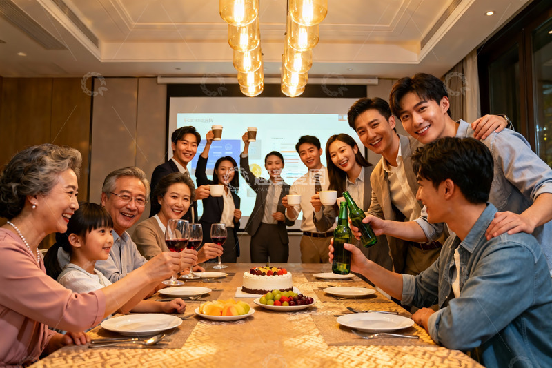 高清大图下载【趣麦麦图】家庭聚会欢庆举杯共饮