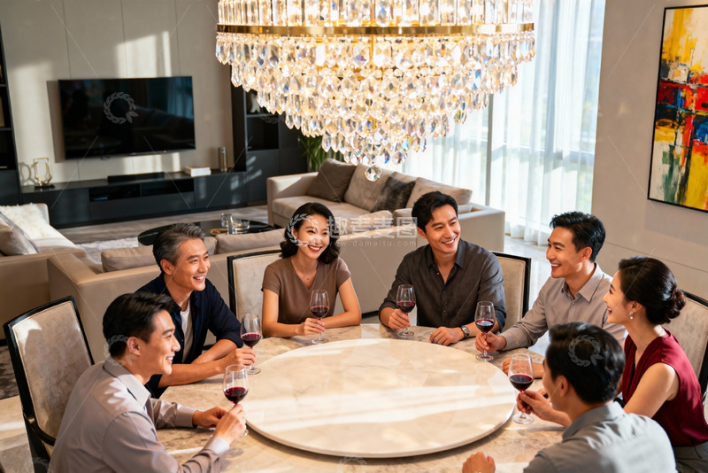 高清大图下载【趣麦麦图】豪华客厅亲友聚餐欢聚一堂