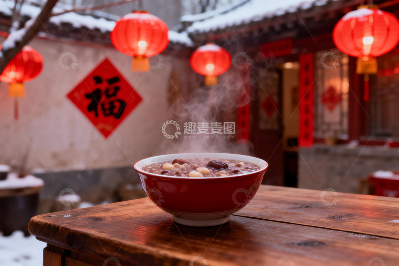 高清大图下载【趣麦麦图】冬日暖粥配红灯笼