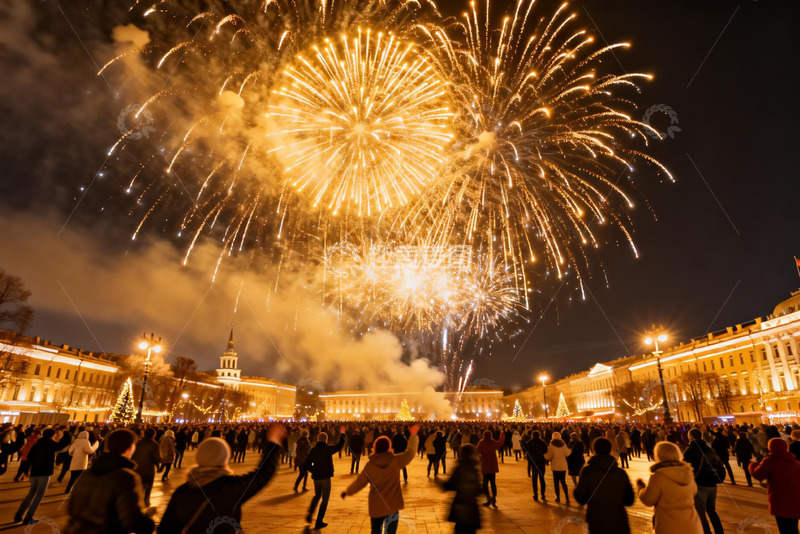 高清大图下载【趣麦麦图】夜空烟花绽放人群欢庆