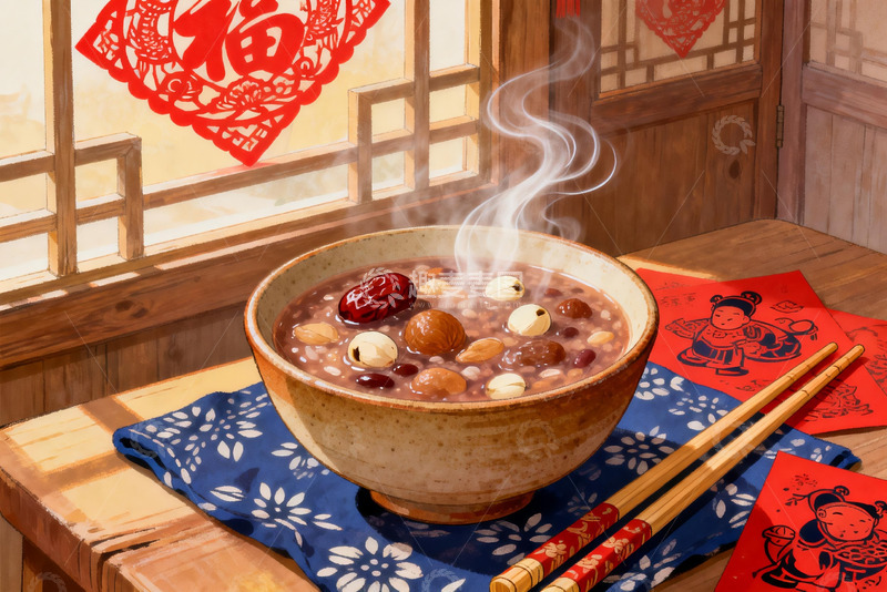 高清大图下载【趣麦麦图】热气腾腾的中式八宝粥