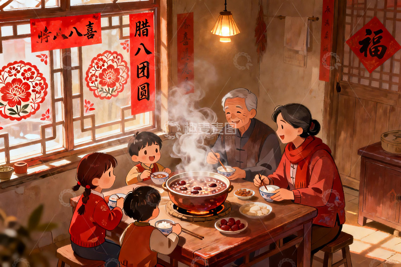 高清大图下载【趣麦麦图】春节家庭聚餐温馨场景
