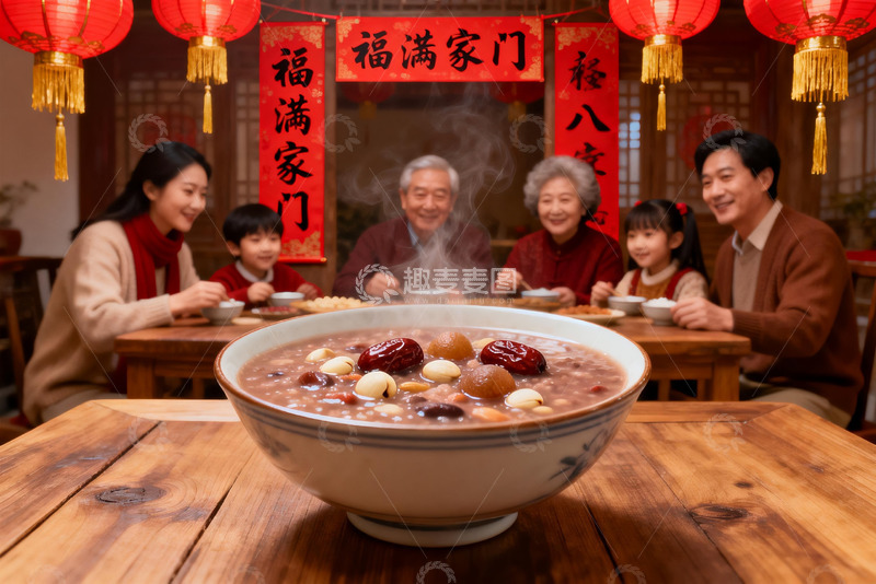 高清大图下载【趣麦麦图】春节家庭聚餐吃腊八粥