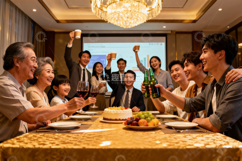 高清大图下载【趣麦麦图】家庭聚会欢庆举杯