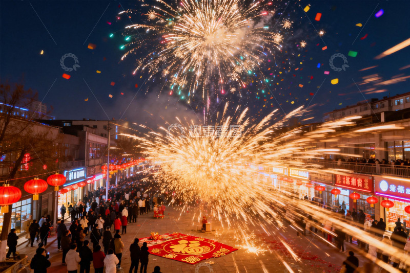 高清大图下载【趣麦麦图】夜空烟花绽放人群欢庆