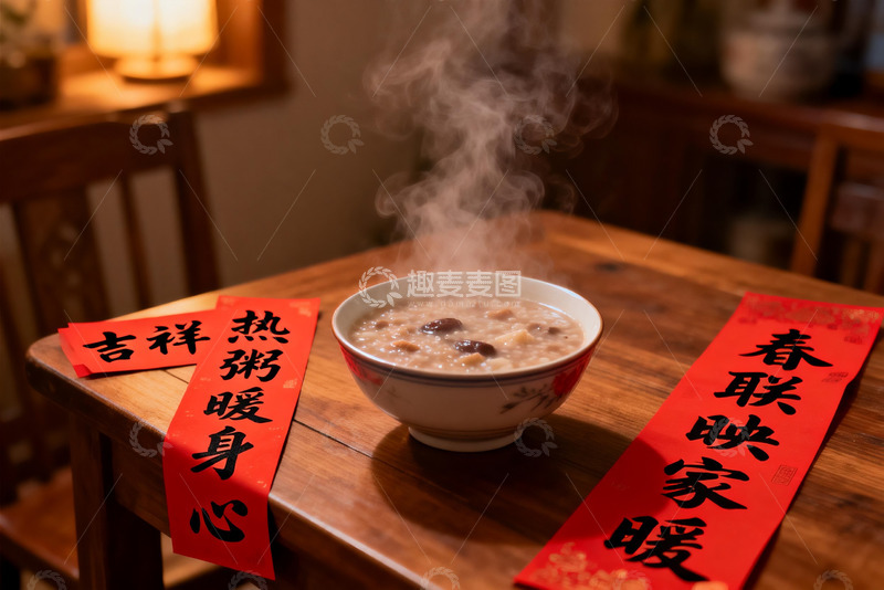 高清大图下载【趣麦麦图】热粥配春联暖意浓
