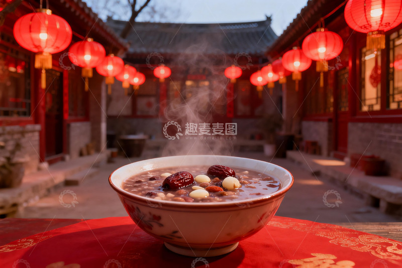 高清大图下载【趣麦麦图】红灯笼庭院热粥