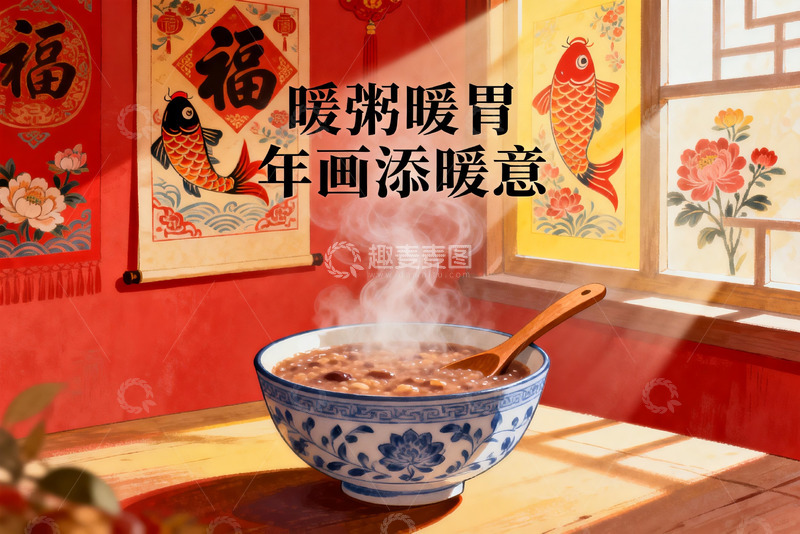 高清大图下载【趣麦麦图】暖粥年画添暖意