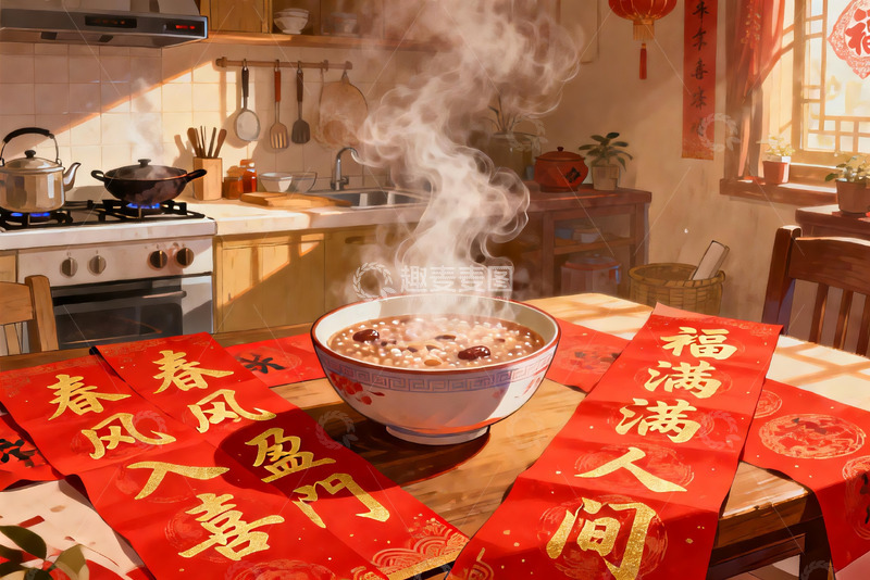 高清大图下载【趣麦麦图】春节厨房热气腾腾的年味场景