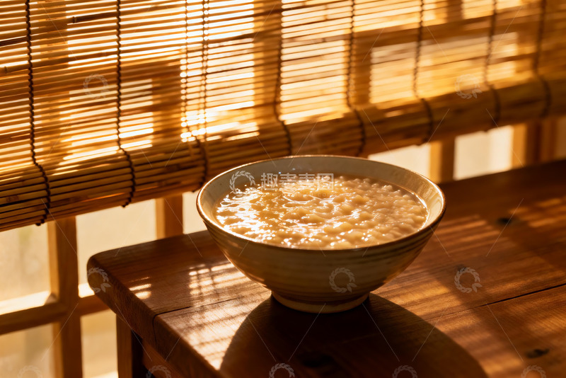 高清大图下载【趣麦麦图】阳光竹帘下的米粥
