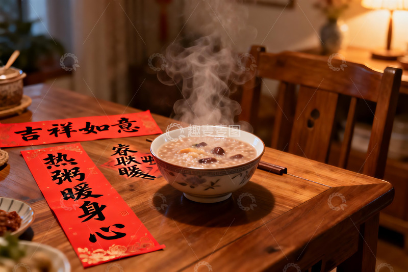 高清大图下载【趣麦麦图】热粥配春联暖意浓