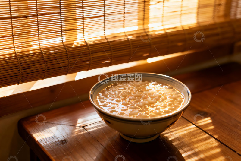 高清大图下载【趣麦麦图】阳光下的米粥与竹帘