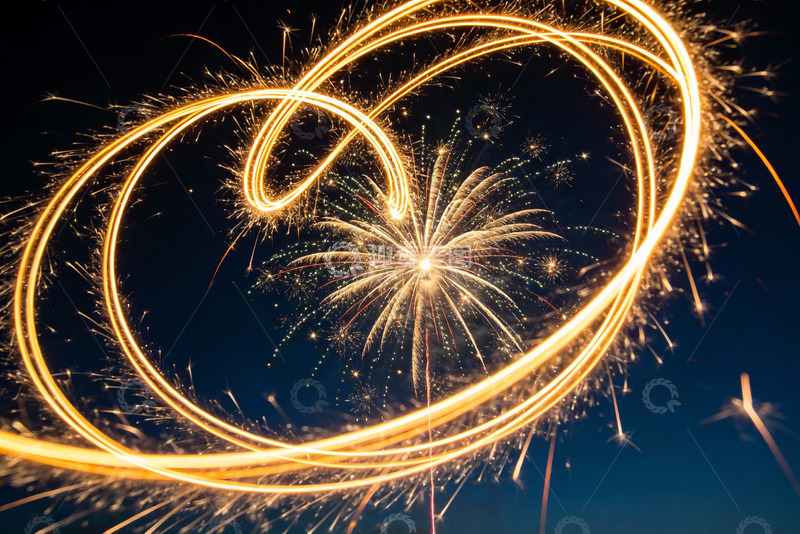 高清大图下载【趣麦麦图】烟花夜空轨迹交织绽放