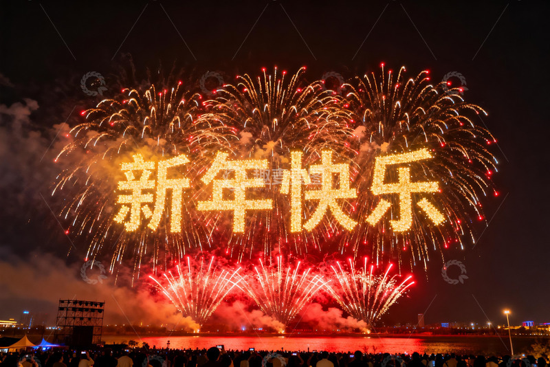高清大图下载【趣麦麦图】夜空烟花绽放新年快乐