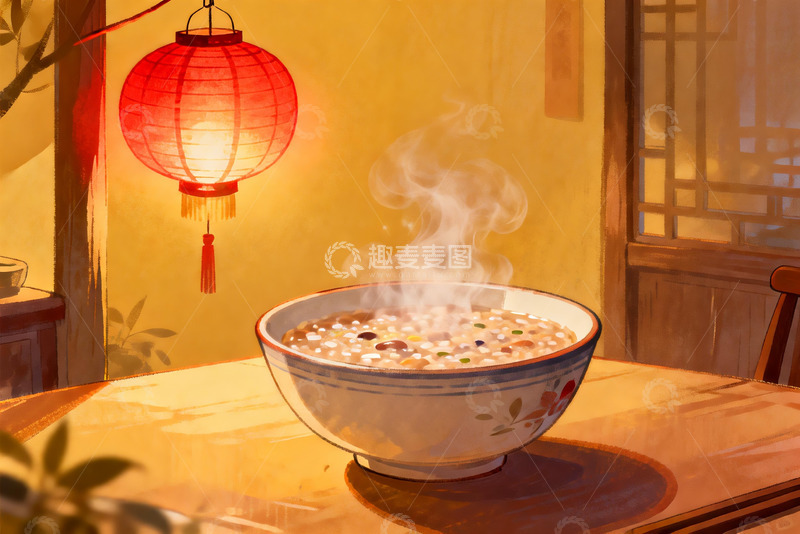高清大图下载【趣麦麦图】暖光下热气腾腾的碗