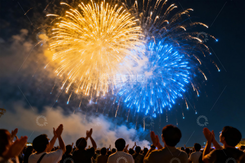 高清大图下载【趣麦麦图】夜空烟花绽放人群欢呼