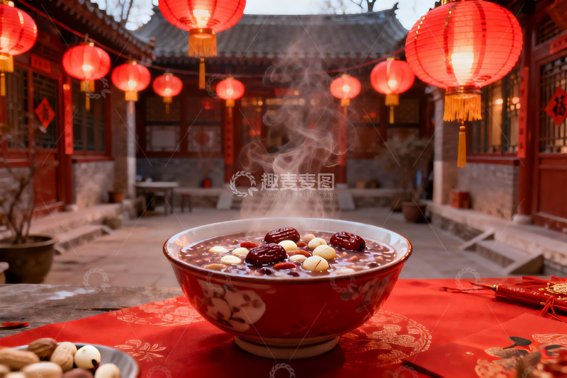 高清大图下载【趣麦麦图】-中式庭院热气腾腾的腊八粥