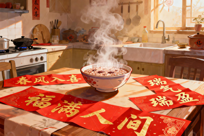 高清大图下载【趣麦麦图】春节厨房热气腾腾年味浓