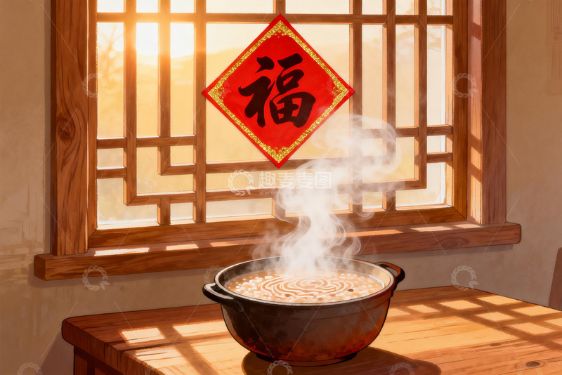 高清大图下载【趣麦麦图】暖阳窗下热气腾腾的锅