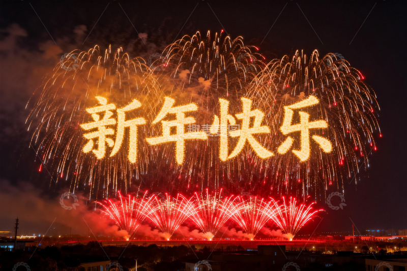 高清大图下载【趣麦麦图】夜空烟花绽放新年快乐