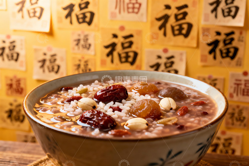 高清大图下载【趣麦麦图】一碗八宝粥配福字背景