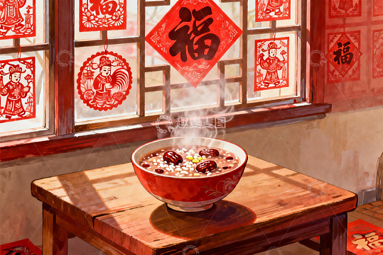 春节窗前热粥暖意浓
