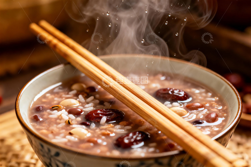 高清大图下载【趣麦麦图】热气腾腾的杂粮粥