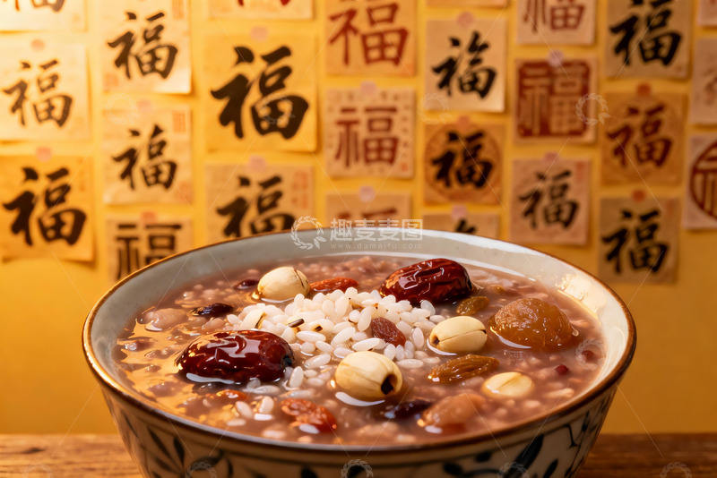 高清大图下载【趣麦麦图】一碗八宝粥配福字背景