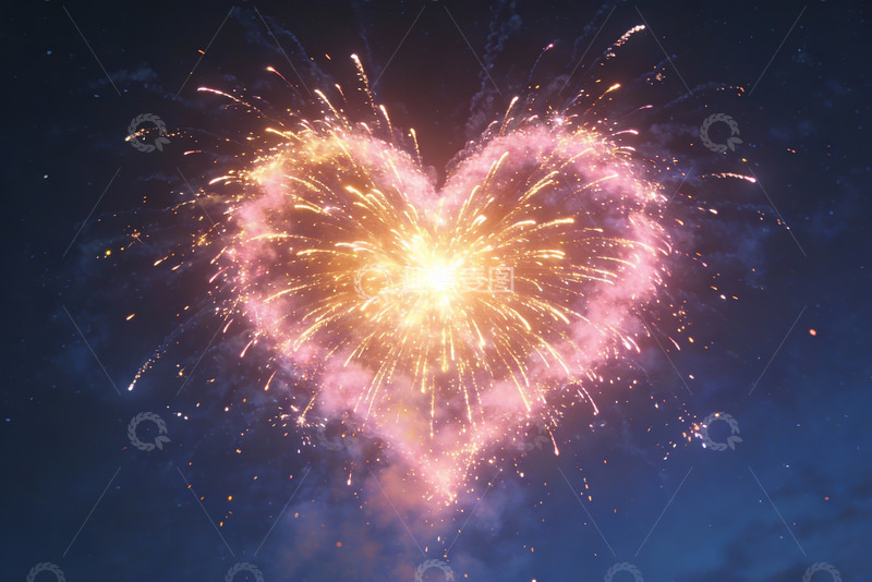 高清大图下载【趣麦麦图】夜空心形烟花绽放浪漫瞬间