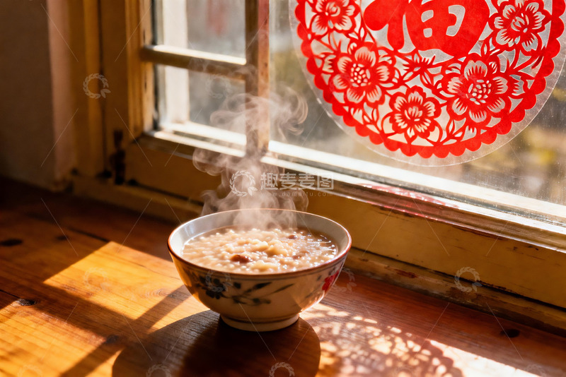 高清大图下载【趣麦麦图】窗边热粥蒸汽袅袅