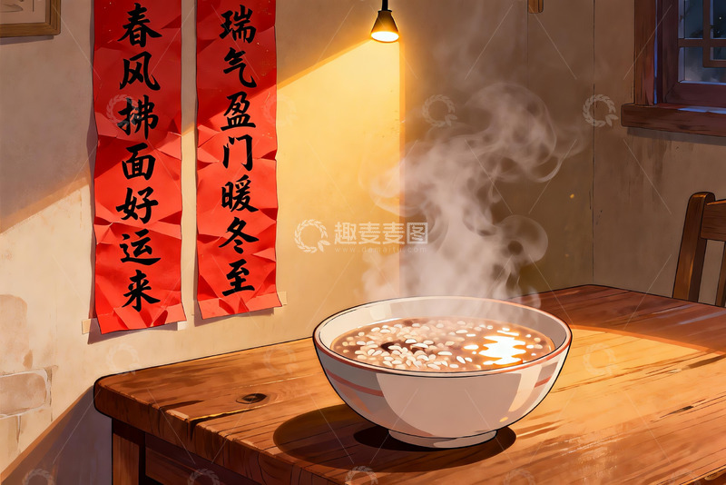 高清大图下载【趣麦麦图】热气腾腾的米饭与春联