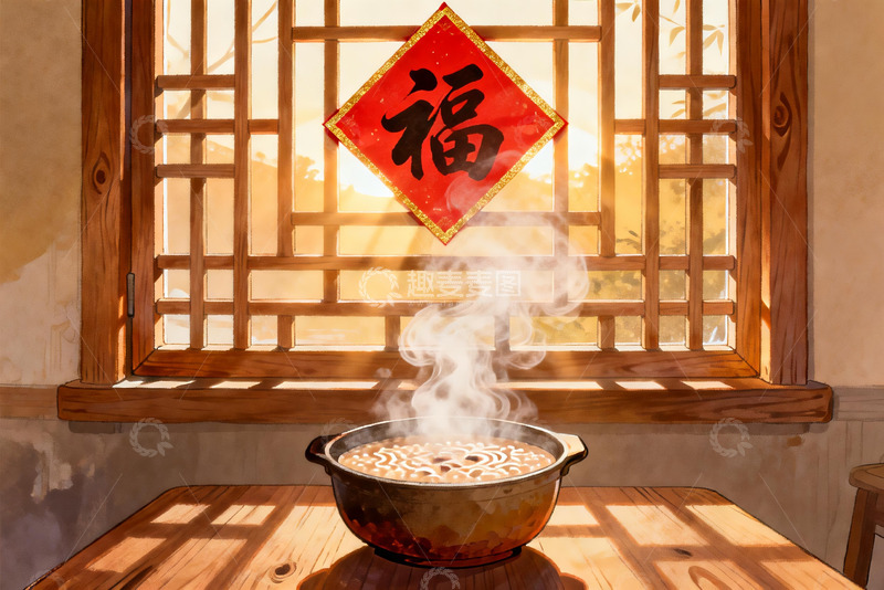 高清大图下载【趣麦麦图】暖阳窗下热气腾腾的锅