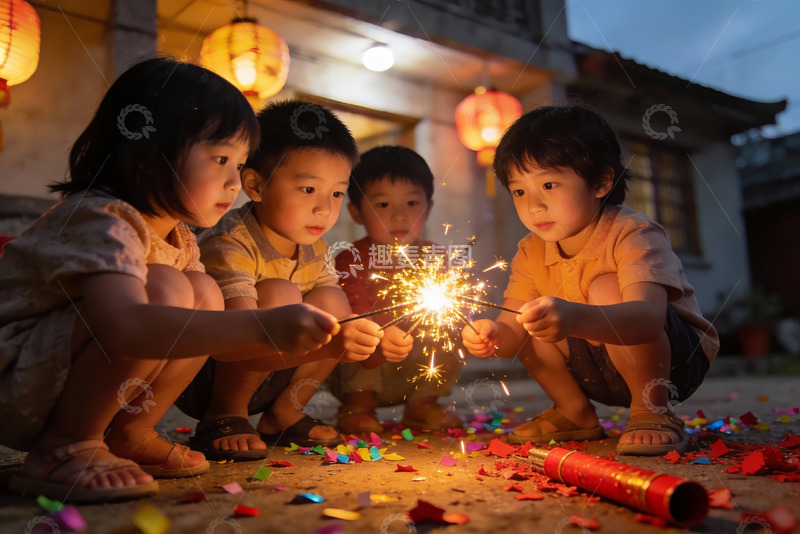 高清大图下载【趣麦麦图】儿童手持烟花庆祝节日