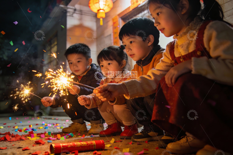 高清大图下载【趣麦麦图】儿童手持烟花庆祝节日