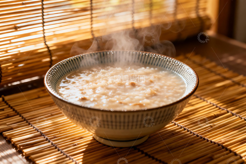 高清大图下载【趣麦麦图】热气腾腾的米粥盛在碗中
