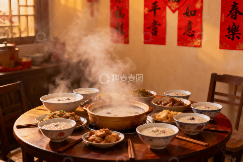 高清大图下载【趣麦麦图】热气腾腾的中式团圆饭