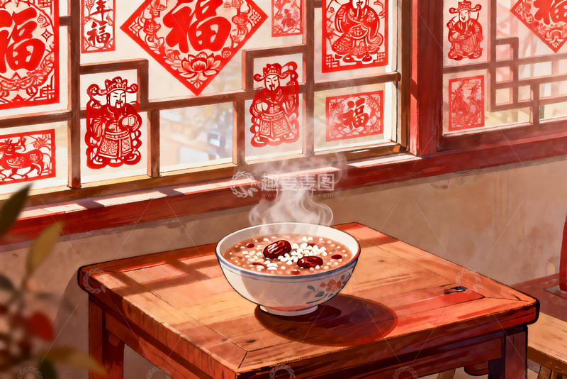 高清大图下载【趣麦麦图】窗前热气腾腾的粥