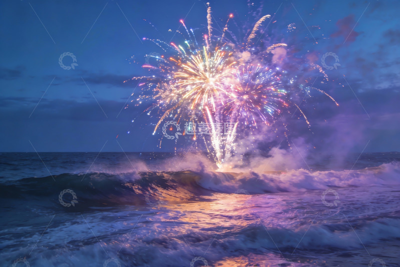 高清大图下载【趣麦麦图】海上烟花绽放夜景