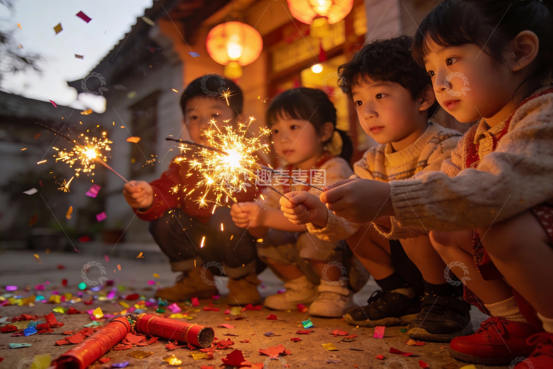 高清大图下载【趣麦麦图】孩童手持烟花庆祝节日