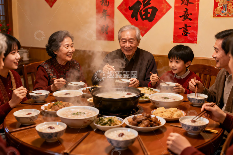 高清大图下载【趣麦麦图】家庭围坐火锅聚餐温馨场景