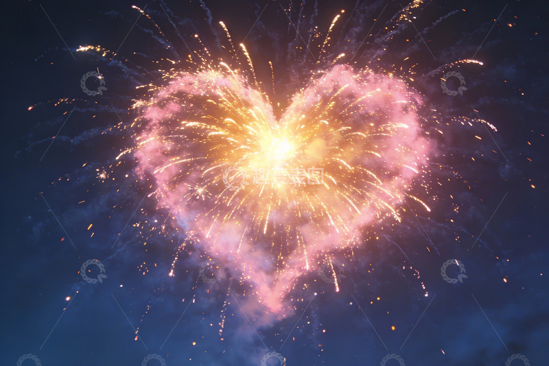 高清大图下载【趣麦麦图】夜空心形烟花绽放浪漫瞬间