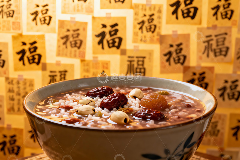 高清大图下载【趣麦麦图】一碗八宝粥配福字背景