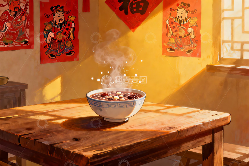 高清大图下载【趣麦麦图】暖阳下热气腾腾的红豆粥