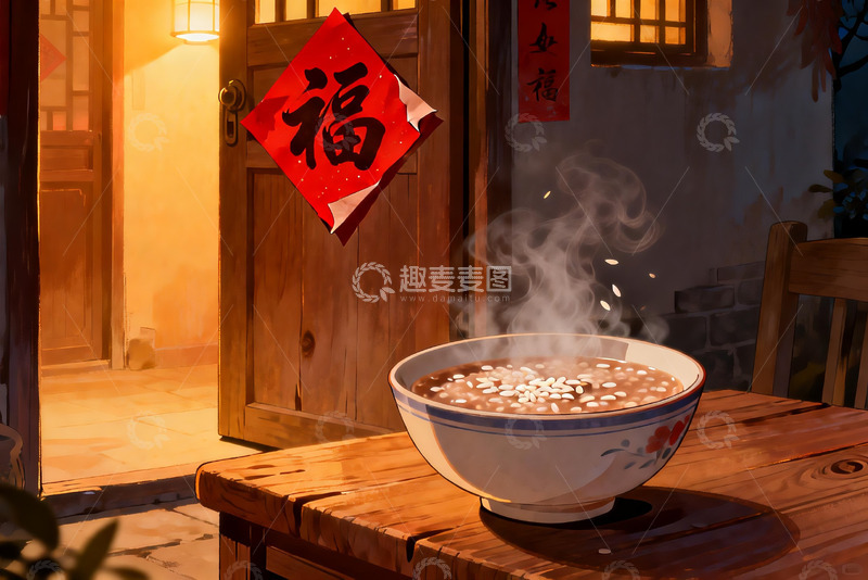 高清大图下载【趣麦麦图】暖光下热气腾腾的米粥