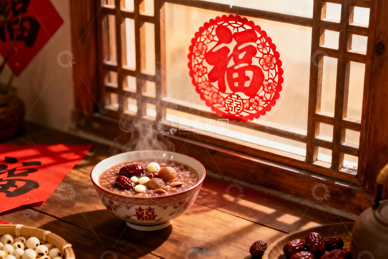 高清大图下载【趣麦麦图】窗边热气腾腾的腊八粥
