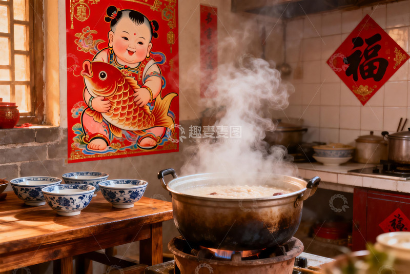 高清大图下载【趣麦麦图】厨房灶台煮饭热气腾腾