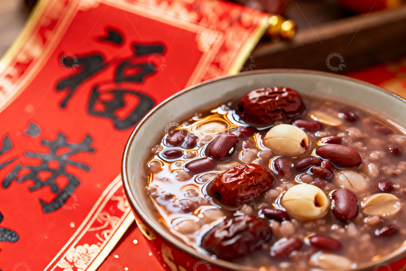 高清大图下载【趣麦麦图】一碗红豆莲子粥配福字装饰