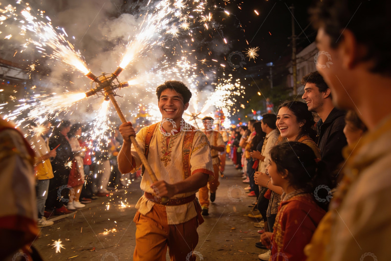 高清大图下载【趣麦麦图】夜游庆典手持烟花表演